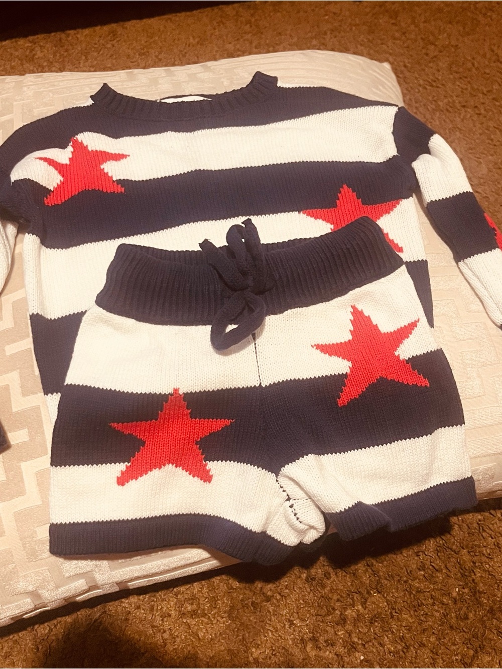 Beach Riot Navy & White Striped Knit Set with Red Stars